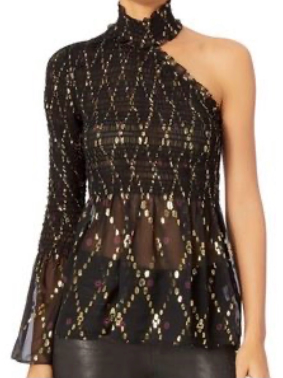 A.L.C. Black Cosette One Shoulder Metallic Top
